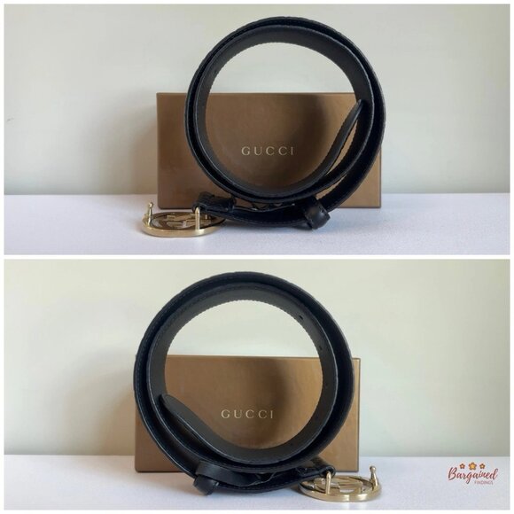 Authentic Gucci Black Guccissima Leather Gold Interlocking G Buckle Belt 75/30 - Picture 7 of 13